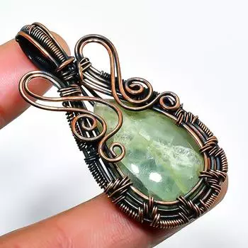 Ювелирный кулон ручной работы из медной проволоки с аквамарином и драгоценным камнем 2,17 дюйма 2.17 синий