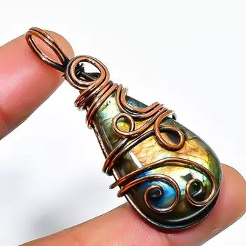 Ювелирный кулон ручной работы из медной проволоки с лабрадоритом 1,97 дюйма 1.97 чёрный