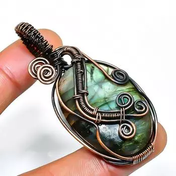 Ювелирный кулон ручной работы из медной проволоки с лабрадоритом 2,36 дюйма 2.36 чёрный