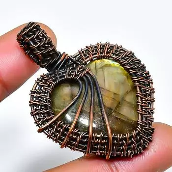 Ювелирный кулон ручной работы из медной проволоки с лабрадоритом 1,97 дюйма 1.97 чёрный