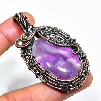 Ювелирный кулон ручной работы из медной проволоки с шалфейным аметистом и драгоценным камнем 2,36 дюйма 2.36 фиолетовый