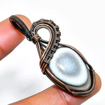 Ювелирный кулон ручной работы из медной проволоки Owhyee с опалом и драгоценным камнем 2,17 дюйма 2.17 синий