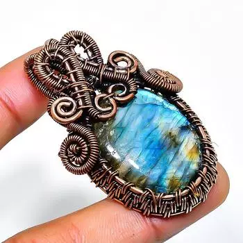 Ювелирный кулон ручной работы из медной проволоки с лабрадоритом 1,97 дюйма 1.97 чёрный