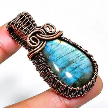 Ювелирный кулон ручной работы из медной проволоки с лабрадоритом 1,97 дюйма 1.97 чёрный