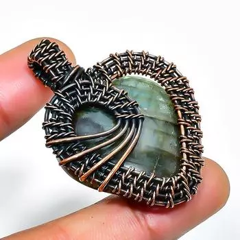 Ювелирный кулон ручной работы из медной проволоки с лабрадоритом, 1,77 дюйма 1.77 чёрный