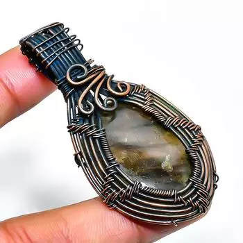 Ювелирный кулон ручной работы из медной проволоки с лабрадоритом 2,36 дюйма 2.36 чёрный