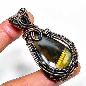 Ювелирный кулон ручной работы из медной проволоки с драгоценным камнем «Тигровый глаз» 2,17 дюйма 2.17 жёлтый