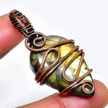 Ювелирный кулон ручной работы из медной проволоки с лабрадоритом, 1,77 дюйма 1.77 чёрный