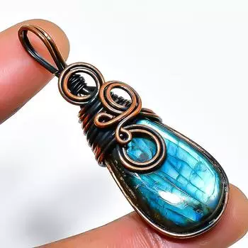 Ювелирный кулон ручной работы из медной проволоки с лабрадоритом 2,17 дюйма 2.17 чёрный