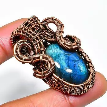 Ювелирный кулон ручной работы из медной проволоки с лабрадоритом, 1,77 дюйма 1.77 чёрный