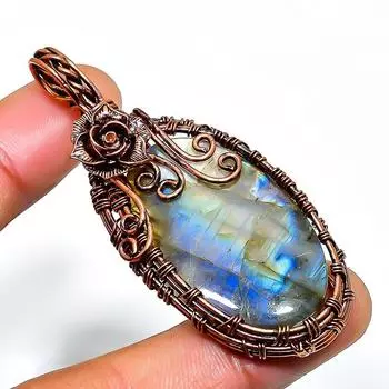 Ювелирный кулон ручной работы из медной проволоки с лабрадоритом 2,36 дюйма 2.36 чёрный