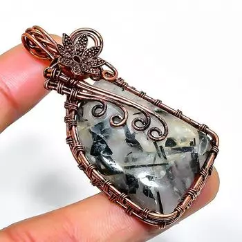 Ювелирный кулон ручной работы из медной проволоки с черным рутилом и драгоценным камнем длиной 2,36 дюйма 2.36 чёрный