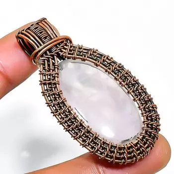 Ювелирный кулон ручной работы из медной проволоки с розовым кварцем и драгоценным камнем 2,17 дюйма 2.17 розовый