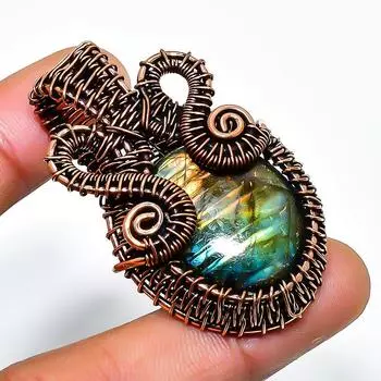 Ювелирный кулон ручной работы из медной проволоки с лабрадоритом, 1,77 дюйма 1.77 чёрный