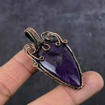 Ювелирный кулон ручной работы из медной проволоки с аметистом и шалфеем 2,36 дюйма k3a92