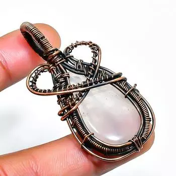 Ювелирный кулон ручной работы из медной проволоки с розовым кварцем и драгоценным камнем 2,17 дюйма 2.17 розовый