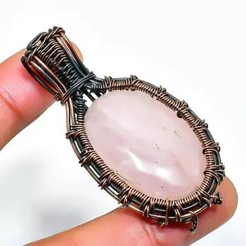 Ювелирный кулон ручной работы из медной проволоки с розовым кварцем и драгоценным камнем 2,17 дюйма 2.17 розовый