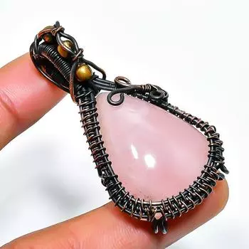 Ювелирный кулон ручной работы из медной проволоки с розовым кварцем и драгоценным камнем длиной 1,97 дюйма 1.97 розовый