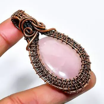 Ювелирный кулон ручной работы из медной проволоки с розовым кварцем и драгоценным камнем 2,17 дюйма 2.17 розовый