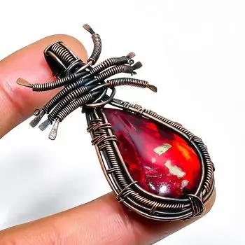 Ювелирный кулон ручной работы из медной проволоки с красным лабрадоритом и драгоценным камнем 2,17 дюйма 2.17 красный