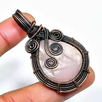 Ювелирный кулон ручной работы из медной проволоки с розовым кварцем и драгоценным камнем длиной 1,97 дюйма 1.97 розовый