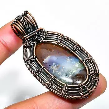 Ювелирный кулон ручной работы из медной проволоки с драгоценным камнем хризопраз 2,17 дюйма 2.17 зелёный