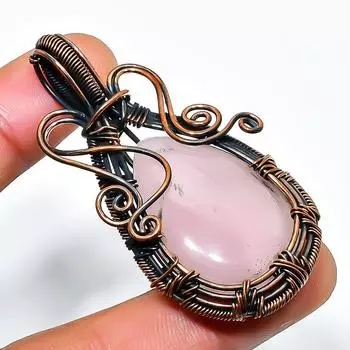 Ювелирный кулон ручной работы из медной проволоки с розовым кварцем и драгоценным камнем 2,17 дюйма 2.17 розовый