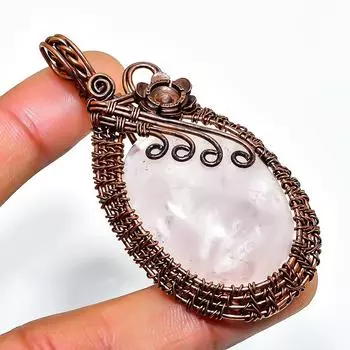 Ювелирный кулон ручной работы из медной проволоки с розовым кварцем и драгоценным камнем 2,36 дюйма 2.36 розовый