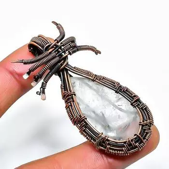 Ювелирный кулон ручной работы из медной проволоки с розовым кварцем и драгоценным камнем 2,17 дюйма 2.17 розовый