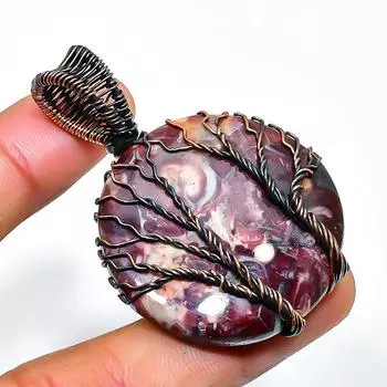 Ювелирный кулон ручной работы из медной проволоки с драгоценными камнями капучино и яшмой 2,09 дюйма 2.09 коричневый