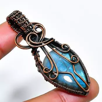 Ювелирный кулон ручной работы из медной проволоки с лабрадоритом 2,17 дюйма 2.17 чёрный