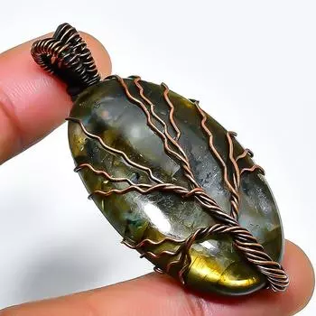 Ювелирный кулон ручной работы из медной проволоки с лабрадоритом 2,17 дюйма 2.17 чёрный