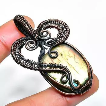 Ювелирный кулон ручной работы из медной проволоки с лабрадоритом 2,17 дюйма 2.17 чёрный