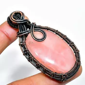 Ювелирный кулон ручной работы из медной проволоки с розовым кварцем и драгоценным камнем 2,36 дюйма 2.36 розовый