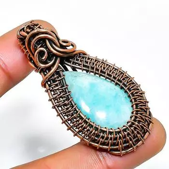 Ювелирный кулон ручной работы из медной проволоки с драгоценным камнем Республика Ларимар 1,97 дюйма 1.97 синий