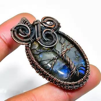 Ювелирный кулон ручной работы из медной проволоки с лабрадоритом 1,97 дюйма 1.97 чёрный