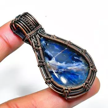 Ювелирный кулон ручной работы из медной проволоки с драгоценным камнем содалитом 2,17 дюйма 2.17 синий