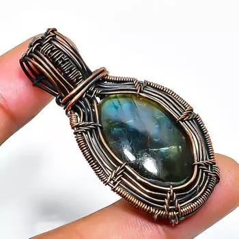 Ювелирный кулон ручной работы из медной проволоки с лабрадоритом 1,97 дюйма 1.97 чёрный