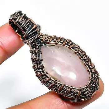 Ювелирный кулон ручной работы из медной проволоки с розовым кварцем и драгоценным камнем 2,17 дюйма 2.17 розовый