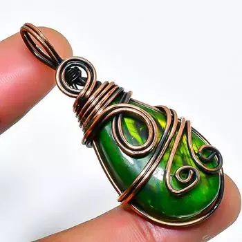 Ювелирный кулон ручной работы из медной проволоки с драгоценным камнем зеленого лабрадорита 1,97 дюйма 1.97 зелёный