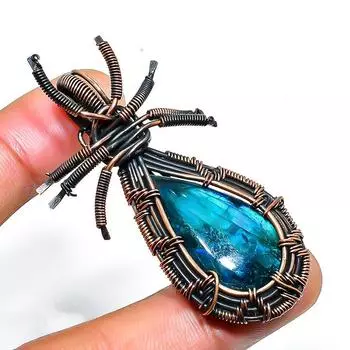 Ювелирный кулон ручной работы из медной проволоки с лабрадоритом 2,17 дюйма 2.17 чёрный