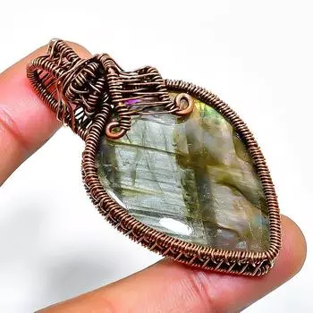 Ювелирный кулон ручной работы из медной проволоки с лабрадоритом 2,17 дюйма 2.17 чёрный