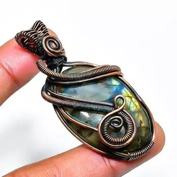 Ювелирный кулон ручной работы из медной проволоки с лабрадоритом 2,17 дюйма 2.17 чёрный