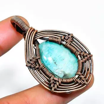 Ювелирный кулон ручной работы из медной проволоки с амазонитом 2,17 дюйма 2.17 синий
