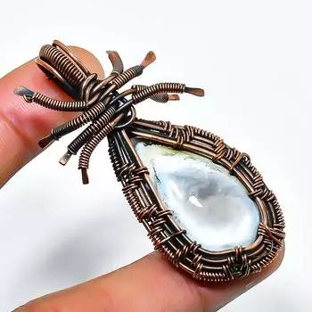 Ювелирный кулон ручной работы из медной проволоки с драгоценным камнем опалом Owhyee 2,09 дюйма 2.09 синий