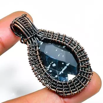 Ювелирный кулон ручной работы из медной проволоки со снежинкой и обсидианом, 1,97 дюйма 1.97 чёрный