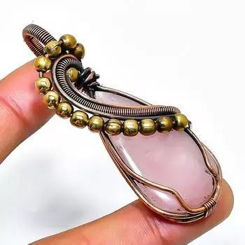 Ювелирный кулон ручной работы из медной проволоки с розовым кварцем и драгоценным камнем 2,36 дюйма 2.36 розовый