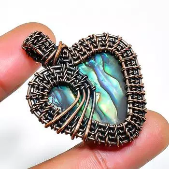 Ювелирный кулон ручной работы из медной проволоки из ракушки морского ушка с драгоценным камнем 1,58 дюйма 1.58 синий