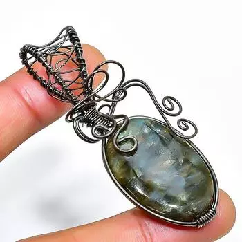 Ювелирный кулон ручной работы из медной проволоки с лабрадоритом 2,36 дюйма 2.36 чёрный