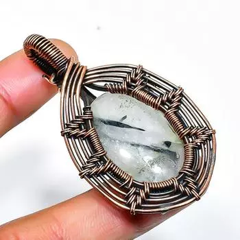 Ювелирный кулон ручной работы из медной проволоки с черным рутилом и драгоценным камнем 2,17 дюйма 2.17 чёрный